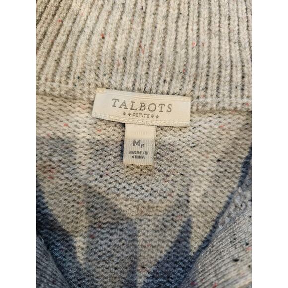 Talbots cableknit full zip cardigan sweater jacket womens meduum gray petite - Picture 2 of 6